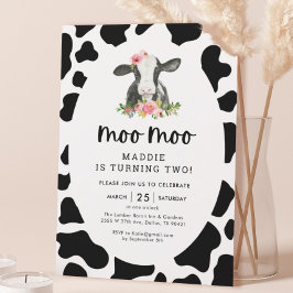 私はモー2牛の女の子2歳の誕生日パーティー 招待状