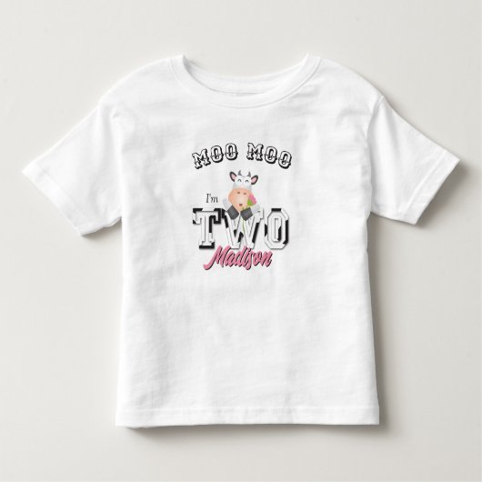 私はモー2牛プリントファームガールの女の子2nd誕生日 トドラーTシャツ (正面)