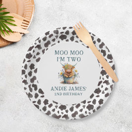私はモー2牛プリントファームガールの女の子2nd誕生日 ペーパープレート