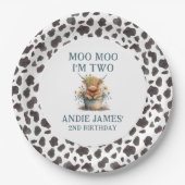 私はモー2牛プリントファームガールの女の子2nd誕生日 ペーパープレート (正面)