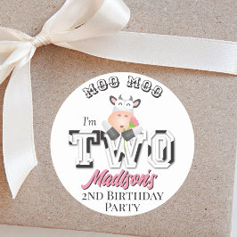 私はモー2牛プリントファームガールの女の子2nd誕生日 ラウンドシール