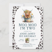 私はモー2牛プリントファームガールの女の子2nd誕生日 招待状 (正面)