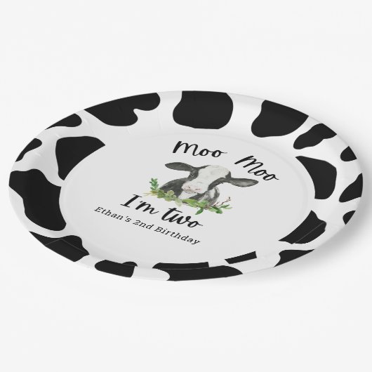 私はモー2牛2歳の誕生日パーティー ペーパープレート (アングル)