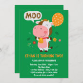 私はモー2牛2歳の誕生日パーティー 招待状 (正面/裏面)