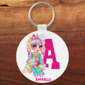 私はユニコーンかわいいチビ(小さくかわいく書いた感じ)女の子ギフト名 キーホルダー (正面)