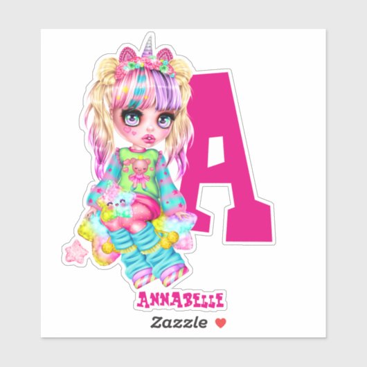 私はユニコーンかわいいチビ(小さくかわいく書いた感じ)女の子ギフト名 シール (シート)