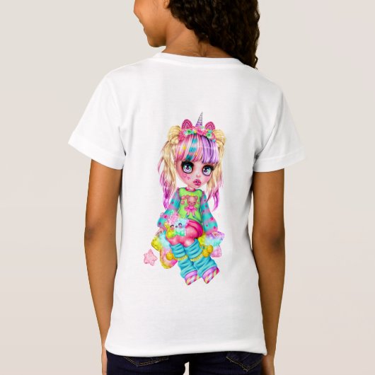 私はユニコーンかわいいチビ（小さくかわいく書いた感じ）女の子ギフト名 Tシャツ (裏面)