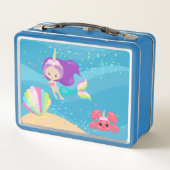 私はユニコーンピンクの金ゴールド人魚の女の子になりたい メタルランチボックス (裏面)