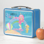 私はユニコーンピンクの金ゴールド人魚の女の子になりたい メタルランチボックス (インサイチュ)