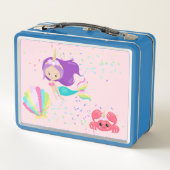 私はユニコーンピンクの金ゴールド人魚の女の子になりたい メタルランチボックス (裏面)