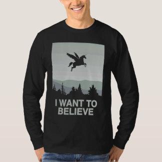 私はユニコーン信じペガサスユニコーンのポスター Tシャツ
