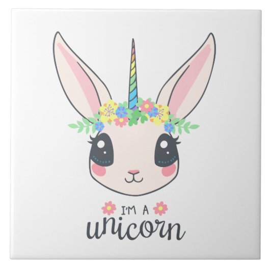 私はユニコーン・バニー（女の子にはかわいいアート）だ タイル (正面)