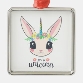 私はユニコーン・バニー（女の子にはかわいいアート）だ メタルオーナメント