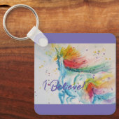 私はユニコ信じーズレインボーカワイガール10代の若者 キーホルダー (正面)