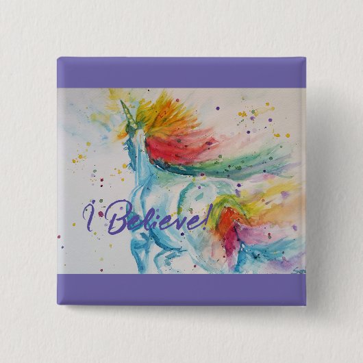 私はユニコ信じーズレインボーカワイガール10代の若者 缶バッジ (正面)