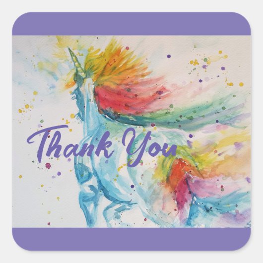 私はユニコ信じーンズに虹ありがとう子供 スクエアシール (正面)