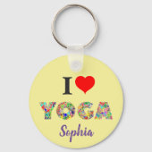 私はヨガが大好き | IハートカラフルYoga Add Name キーホルダー (正面)
