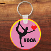 私はヨガ&赤いハートファッション/ヨギーニ女神が大好き キーホルダー (正面)