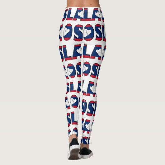 私はラオス国旗の色のタイポグラフィパターンかわいい レギンス (裏面)