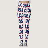 私はラオス国旗の色のタイポグラフィパターンかわいい レギンス (正面)