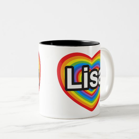 私はリサを愛します。 私はリサ愛します。 ハート ツートーンマグカップ (正面右)