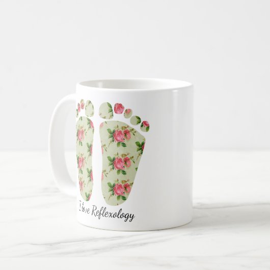 私はリフレクソロジーの花の足のマグのreflexologistを愛します コーヒーマグカップ (正面左)