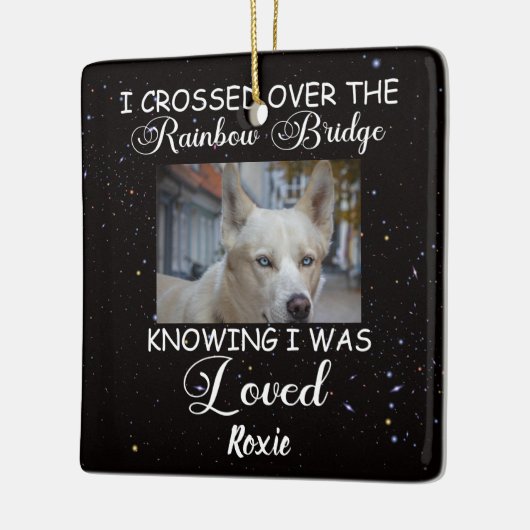 私はレインボー橋、記念犬を渡った セラミックオーナメント (左)