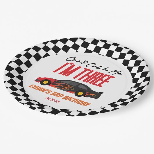 私はレッドレースカー3rd誕生日パーティーをキャッチできない ペーパープレート (アングル)