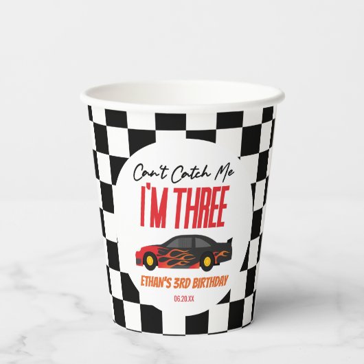 私はレッドレースカー3rd誕生日パーティーをキャッチできない 紙コップ (裏面)