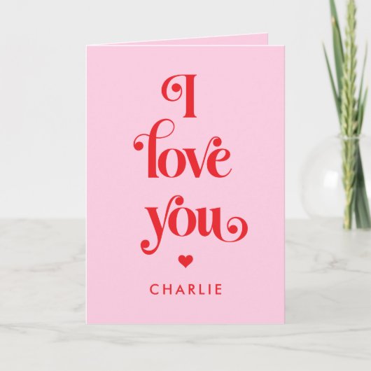 私はレトロエレガントな赤ピンクのバレンタインデーが大好き シーズンカード (正面)