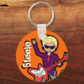 「私はロックスターだ」オレンジ色のグラフィック名keychain キーホルダー (正面)