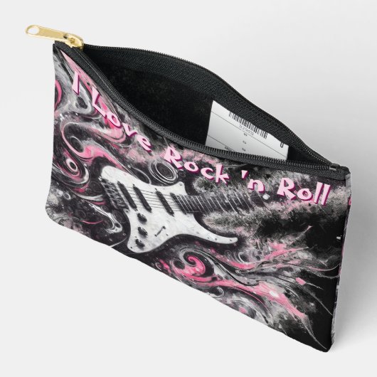 私はロックンロールのエレクトリックギターが大好パーソナライズされたき アクセサリーポーチ (見開き)