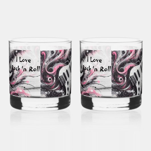 私はロックNロール電気ギター絵を描ズ大好き ウイスキーグラス (右)
