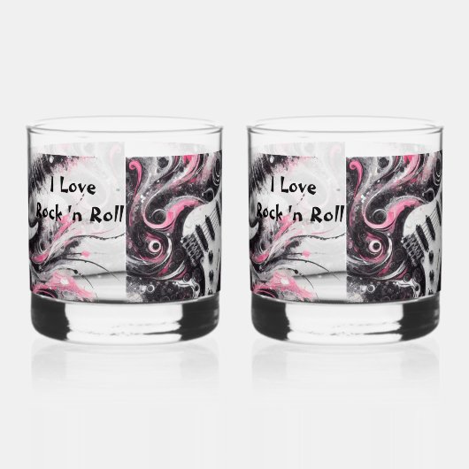 私はロックNロール電気ギター絵を描ズ大好き ウイスキーグラス (左)