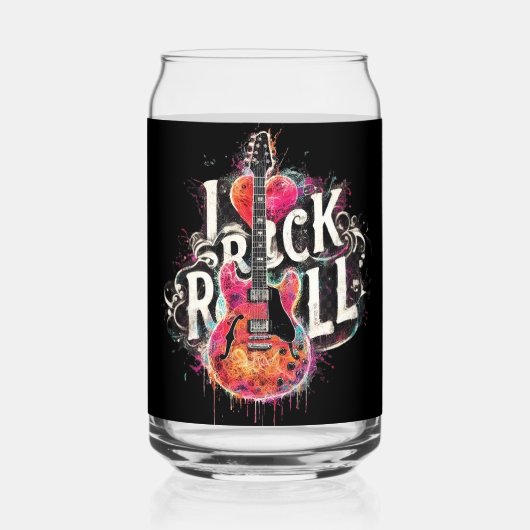 私はロックNロール電気ギター絵を描ズ大好き ガラス缶 (正面)