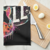 私はロックNロール電気ギター絵を描ズ大好き キッチンタオル (四つ折り)