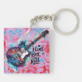 私はロックNロール電気ギター絵を描ズ大好き キーホルダー (裏面)