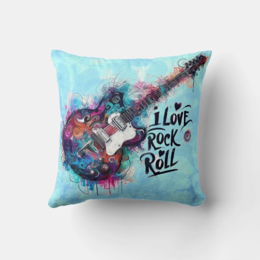 私はロックNロール電気ギター絵を描ズ大好き クッション (裏面)