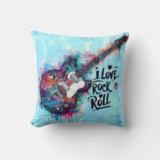 私はロックNロール電気ギター絵を描ズ大好き クッション (正面)
