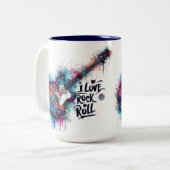 私はロックNロール電気ギター絵を描ズ大好き ツートーンマグカップ (正面左)