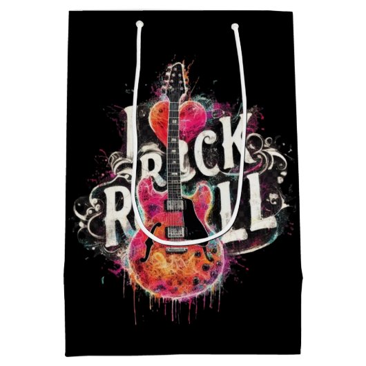 私はロックNロール電気ギター絵を描ズ大好き ミディアムペーパーバッグ (裏面)