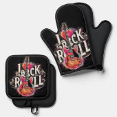 私はロックNロール電気ギター絵を描ズ大好き 鍋つかみ&鍋敷きセット (正面/裏面)