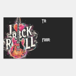 私はロックNロール電気ギター絵を描ズ大好き 長方形シール