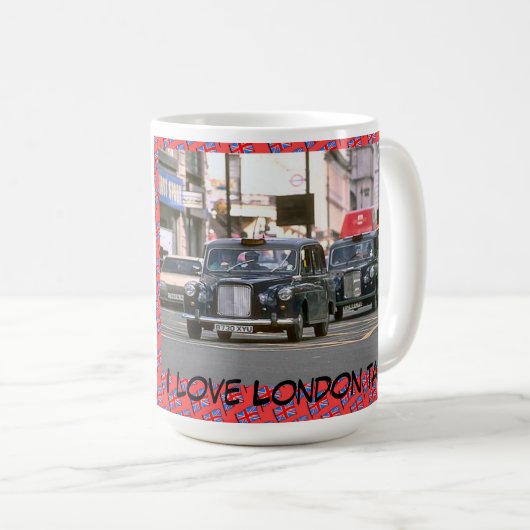 私はロンドンのタクシーを愛します コーヒーマグカップ (正面右)