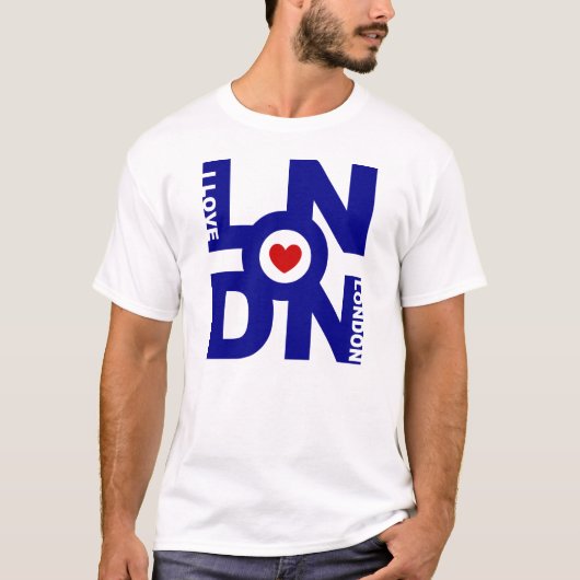 私はロンドンイギリスを赤くおよび青のデザインのTシャツ愛します Tシャツ (正面)