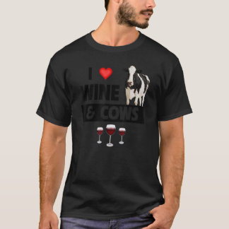 私はワインと牛の農業飲むファームアニマ大好き Tシャツ
