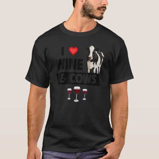 私はワインと牛の農業飲むファームアニマ大好き Tシャツ (正面)