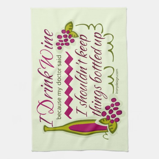 私はワインのおもしろいな引用文を飲みます キッチンタオル (縦)