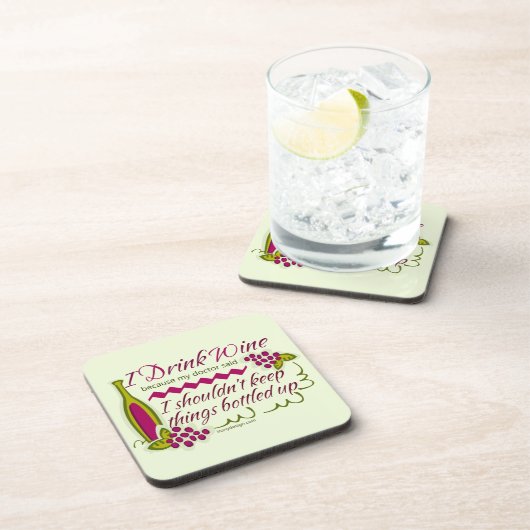 私はワインのおもしろいな引用文を飲みます コースター (右側)