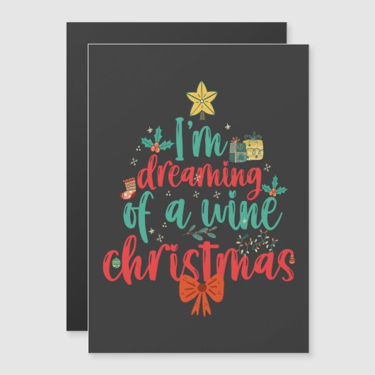 私はワインのクリスマスツリーの夢おもしろいを見ている マグネット招待状 (正面/裏面)